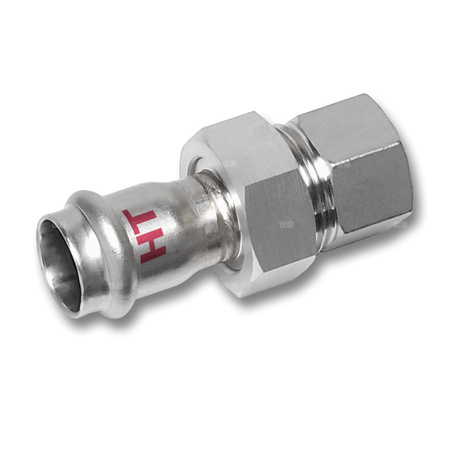 Śrubunek SANHA NiroSan Press Industry z uszczelką trzyczęściowy, stal nierdzewna, 28 mm x 1'' (zw x GW)