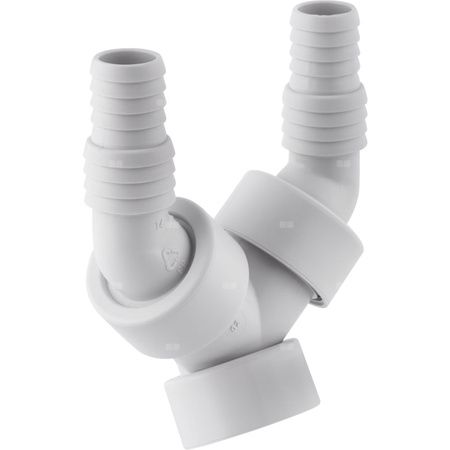 Trójnik GEBERIT PP 19 mm x 1'' x 19 mm (łącznik kątowy wężyka x GW z klapką zwrotną x łącznik kątowy wężyka), kolor biały-alpin
