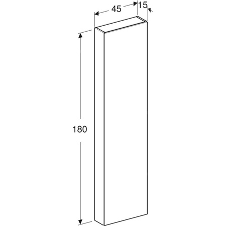 Wysoka szafka Geberit, z jednymi drzwiami i lustrem wewnętrznym, krótka: 45x180cm, Korpus i front: biały / lakierowany na wysoki połysk