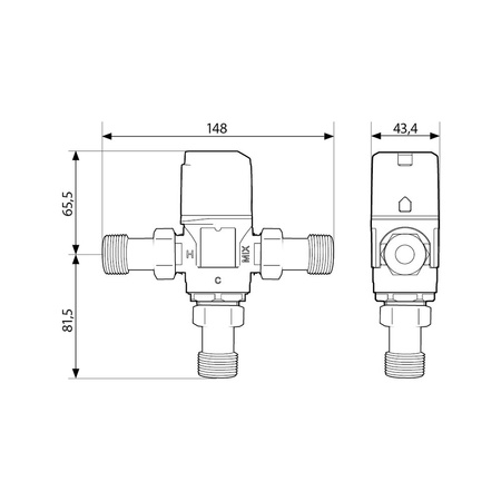 Zawór regulacyjny termostatyczny do wody ciepłej AFRISO ATM 343 ze śrubunkami mosiądz GZ 3/4'', DN 15, zakres temp. 35-60'C, Kvs 1.6 m3/h, maksymalna temperatura 90'C, maksymane ciśnienie 10 bar