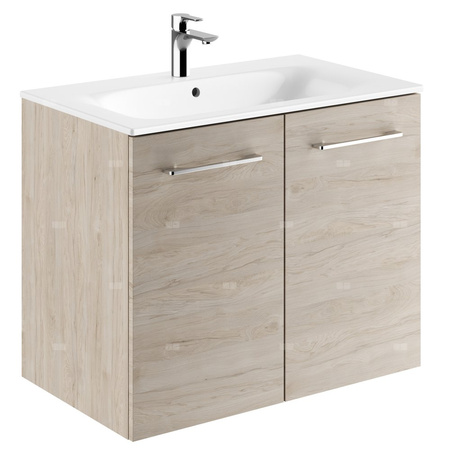 Zestaw umywalki meblowej Geberit Selnova Square, slim rim, z szafką pod umywalkę, z dwoma drzwiami: B1=78.8cm, T=50.2cm, Otwór na baterię=Na środku, Przelew=Widoczny, Orzech włoski hickory jasny