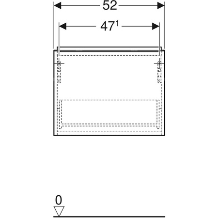 Szafka pod małą umywalkę Geberit iCon, z jedną szufladą: Szerokość umywalki=53cm, H=41.5cm, Korpus i front: orzech hickory / melaminowa struktura drewna, Uchwyt: lava / malowany proszkowo, matowy