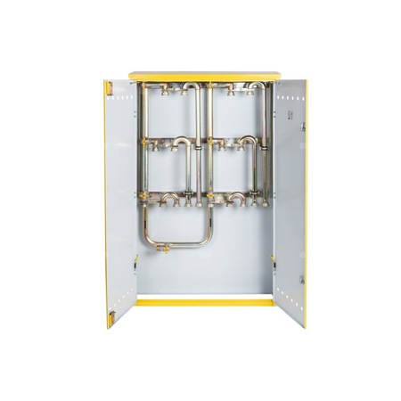 Punkt redukcyjno-pomiarowy na 5-6 gazomierzy G4/G6, w pionie, w skrzynce metalowej - popielaty