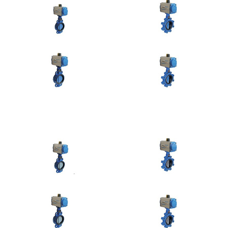 Przepustnica bezkołnierzowa SYLAX z napędem pneumatycznym SOCLA dwustronnego działania (ciśnienie powietrza zasilającego 6 bar), dysk: AISI316, wykładzina: EPDM, korpus: GG25 epoksyd., Pnom 1,6 MPa, tmax=120 st.C DN 80