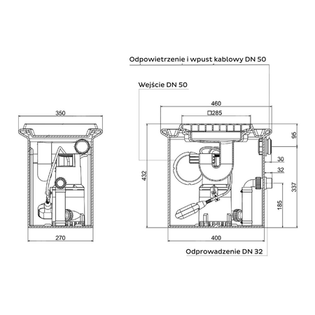 UFB 200/40 - Przepompownia do wody szarej z kratką ściekową do montażu w płycie podłogowej
