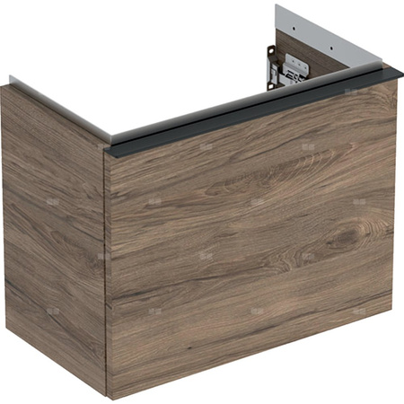 Szafka pod małą umywalkę Geberit iCon, z jedną szufladą: Szerokość umywalki=53cm, H=41.5cm, Korpus i front: orzech hickory / melaminowa struktura drewna, Uchwyt: lava / malowany proszkowo, matowy