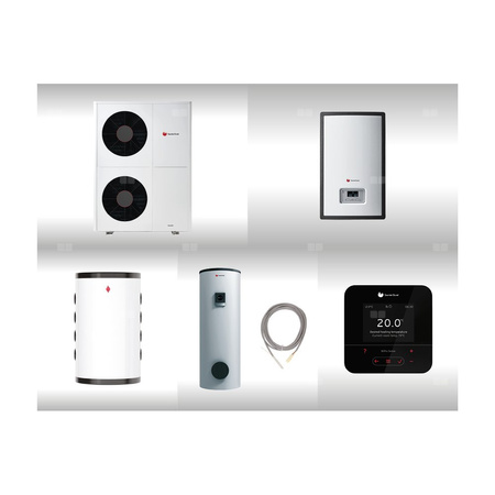 Pompa ciepła powietrze-woda split SAUNIER DUVAL GeniaAir HA 12-5 OS 11.8 kW 400 V + Moduł naścienny HA 12-5 WSB + Zasobnik c.w.u. FEW 300 + Zasobnik buforowy WR RW 50 + Regulator SRC 720 + Moduł komunikacji internetowej SR 940f