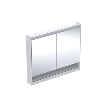 Szafka z lustrem Geberit ONE z wnęką i ComfortLight, z dwoma drzwiami, montaż natynkowy, wysokość 90 cm: B=105cm, Biały / Aluminium malowane proszkowo