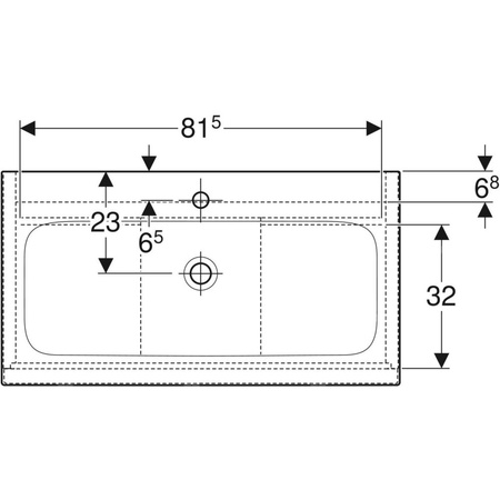 Zestaw umywalki meblowej Geberit iCon slim rim, z szafką pod umywalkę, z dwoma szufladami i zestawem odpływowo-przelewowym do umywalki: B=90cm, Umywalka: biały, Korpus i front: orzech hickory / melaminowa struktura drewna, Uchwyt: lava / malowany proszkow
