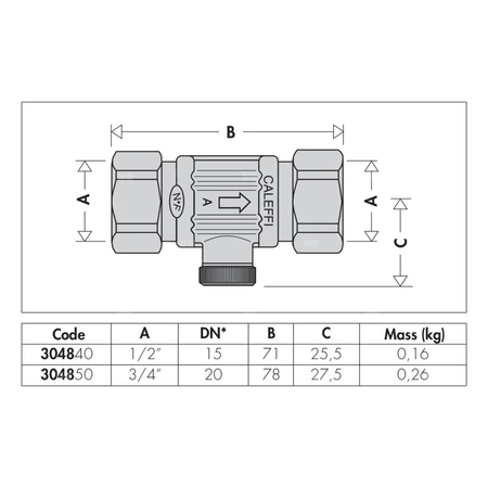 Podwójny zawór zwrotny. Z możliwością nadzoru. Przyłącza z gwintem wewnętrznym 3/4"