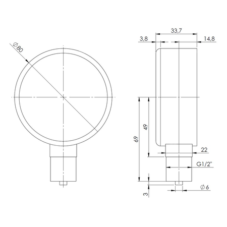 Ciśnieniomierz różnicowy AFRISO KP D201 -1000/0 mbar mosiądz G1/2B radialne fi 80, kl. 1.6%