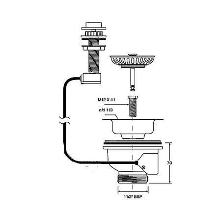 Spust zlewozmywakowy 11/2"x113mm z mechanizmem automatycznym