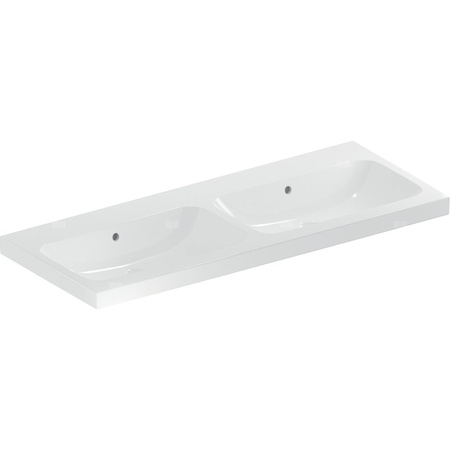 Umywalka GEBERIT iCon Light podwójna 2-stanowiskowa prostokątna, biała / KeraTect, 1200mm, bez otworu na baterię, bez odpływu przelewowego, półka od ściany
