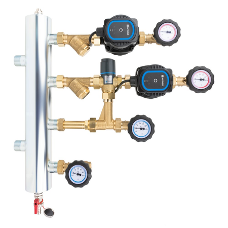 Grupa pompowa AFRISO BPS 901 AP GZ x GW 1'' x 3/4'', z zaworem termostatycznym, z pompą obiegową AFRISO APH 160 15-7/130 mm