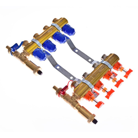 Rozdzielacz do ogrzewania podłogowego QIK Optimo STANDARD III - RMSZT-1-50 7-obieg. mosiądz GW 1'' x GZ 3/4'' + przepływomierz