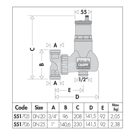 Separator CALEFFI DISCAL, 10 bar / 110'C, 3/4''