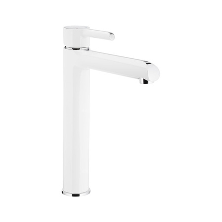 Bateria umywalkowa stojąca nablatowa KFA Armatura ANGELIT click clack, chrom, biały, montaż blat / otwór na baterię