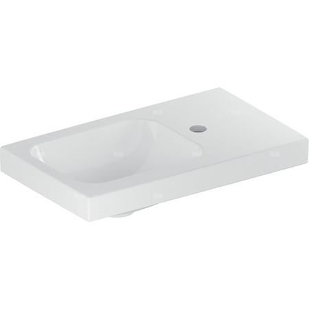 Umywalka GEBERIT iCon Light prostokątna, biała / KeraTect, 530mm, otwór na baterię z prawej, bez odpływu przelewowego, półka z prawej