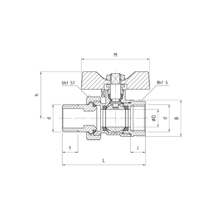 Zawór kulowy PERFEXIM PHA-005 mosiądz niklowany, PN30 3/4'' GZ x GW, uchwyt: motylek