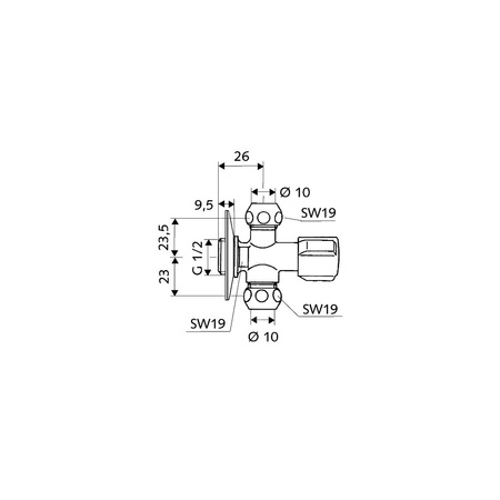 Zawór kątowy COMFORT 1/2" chrom z dwoma odprowadzeniami 3/8"