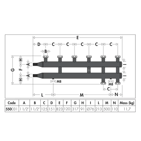 3+1 Rozdzielacz do instalacji grzewczych i chłodniczych