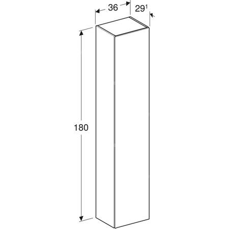 Wysoka szafka Geberit, z jednymi drzwiami: 36x180cm, Korpus i front: biały / lakierowany na wysoki połysk