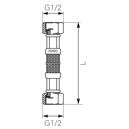 Wąż przyłączeniowy elastyczny FERRO z oplotem (stal), GW x GW, 1/2'' x 1/2'', długość 60 mm, z uszczelką