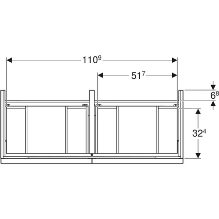 Szafka pod umywalkę podwójną Geberit iCon, z czterema szufladami: Szerokość umywalki=120cm, H=61.5cm, Korpus i front: biały / lakierowany matowy, Uchwyt: biały / powlekany proszkowo, matowy