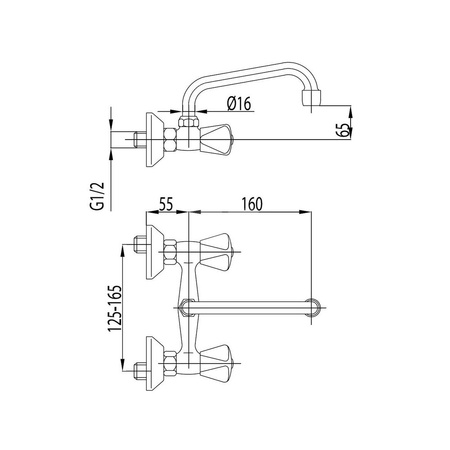Bateria umywalkowa ścienna KFA Armatura STANDARD, chrom 310, montaż natynkowa