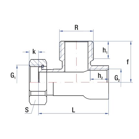 Śrubunek nakrętny 90° RUMET Mosiądz R 1'' x 1'' x 1/2''