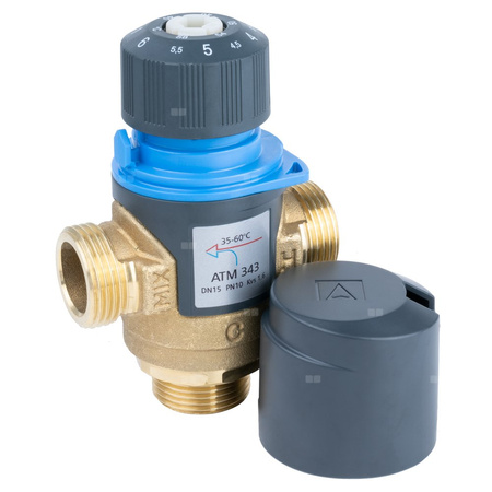 Zawór regulacyjny termostatyczny do wody ciepłej AFRISO ATM 343 mosiądz GZ 3/4'', DN 15, zakres temp. 35-60'C, Kvs 1.6 m3/h, maksymalna temperatura 90'C, maksymane ciśnienie 10 bar