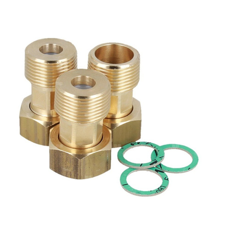 Śrubunek hydrauliczny AFRISO Zestaw z uszczelkami i dwoma zaworami zwrotnymi mosiądz (niklowany) GW 1'' z pierścieniem zacinającym