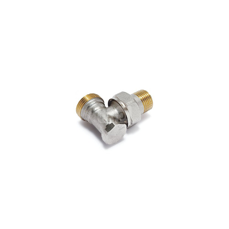 Zawór gwintowany, kątowy, niklowany, regulacja nastawy i odcięcie przepływu 1/2" -3/4"Euro