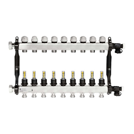 Rozdzielacz do ogrzewania podłogowego AFRISO ProCalida VA 1C 9-obieg. stal nierdzewna GZ 1'' x euroconus 3/4''