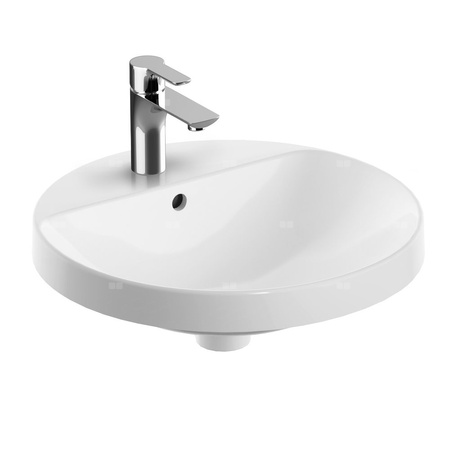 Umywalka GEBERIT Variform okrągła, biała / KeraTect, 480mm, otwór na baterię na środku, wpuszczana w blat, z odpływem przelewowym, półka od ściany