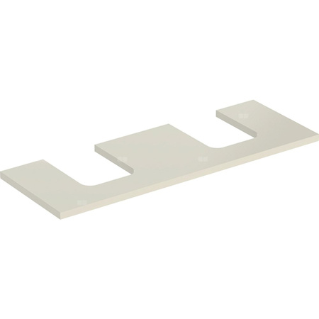 Blat pod umywalkę Geberit ONE z wycięciem, do umywalki nablatowej w kształcie misy: B=133.8cm, Piaskowy szary, Lakierowany na wysoki połysk, Przekrój=Lewa i prawa strona