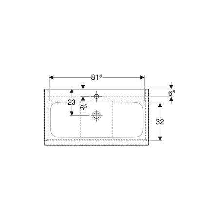 Umywalka GEBERIT iCon prostokątna, biała, 600mm, otwór na baterię na środku, nakładany od góry, bez odpływu przelewowego, półka od ściany
