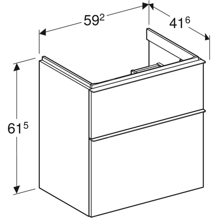 Szafka pod umywalkę Geberit iCon, z dwoma szufladami, krótka: Szerokość umywalki=60cm, Korpus i front: orzech hickory / melaminowa struktura drewna, Uchwyt: lava / malowany proszkowo, matowy