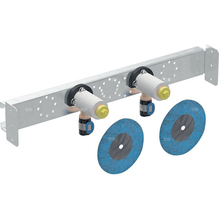 Kolanko przyłączeniowe Geberit FlowFit 90 st. wstępnie zamontowane, podwójne, proste: Materiał=Brąz bezołowiowy (CuSn4Zn2PS), d=20mm, Rp=1/2 ", L1=7.8cm, AD=15.3cm