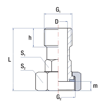 Przedłużka redukcja RUMET mosiądz 3/4'' x 1/2'' (GW x GZ), 47 mm