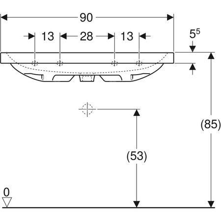Umywalka GEBERIT iCon Light prostokątna, biała, 900mm, bez otworu na baterię, z odpływem przelewowym, półka od ściany