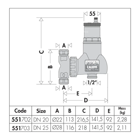 Separator CALEFFI DISCAL, 10 bar / 110'C, 3/4''