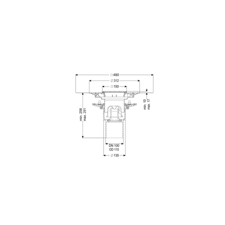 Wpust Practicus,DN100, odpł.pionowy, z nasadką Variofix i kratką/ramą nierdz. 138x138