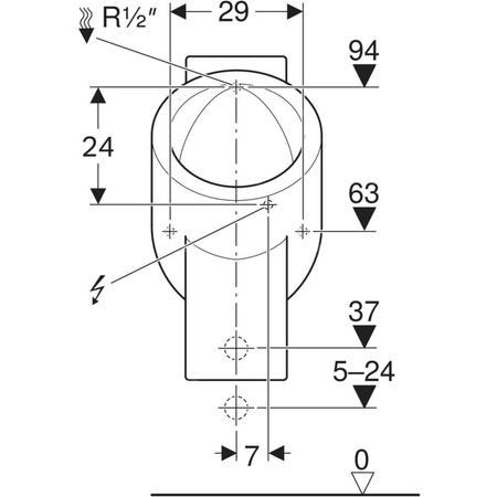Pisuar Geberit Centaurus, tryb hybrydowy, dopływ z tyłu, odpływ do tyłu lub w dół: T=32.5cm, Odpływ=Do tyłu lub w dół, Dopływ=Z tyłu, Biały / KeraTect
