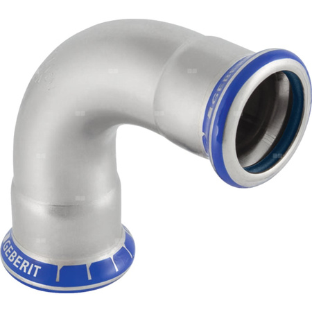 Kolano 90' GEBERIT Mapress Edelstahl FKM, stal nierdzewna / stal nierdzewna, 18 mm, DN 15 x 18 mm x DN 15 (mufa zaprasowywana x mufa zaprasowywana), (głębokość: 33 mm) z uszczelką
