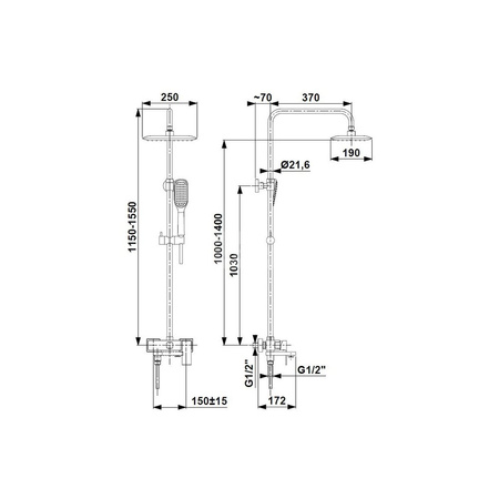 Zestaw natryskowy przesuwny KFA Armatura LOGON + skł. wylewka chrom, wąż 1500 mm, z deszczownicą