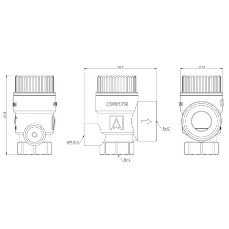 Zawór przelewowy AFRISO MS z wyjściem na manometr mosiądz 1,5 bar GW 1/2'' x 3/4''