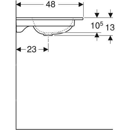 Umywalka GEBERIT iCon prostokątna, biała, 900mm, otwór na baterię na środku, nakładany od góry, bez odpływu przelewowego, półka od ściany