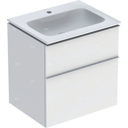 Zestaw umywalki meblowej Geberit iCon slim rim, z szafką pod umywalkę, z dwoma szufladami i zestawem odpływowo-przelewowym do umywalki: B=60cm, Umywalka: biały, Korpus i front: biały / lakierowany matowy, Uchwyt: biały / powlekany proszkowo, matowy