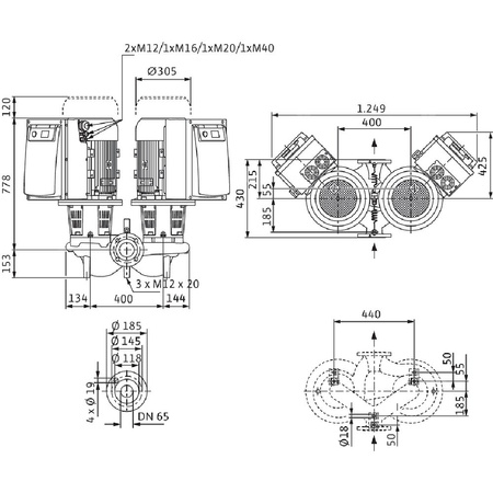 Pompa obiegowa WILO CronoTwin-DL-E 65/170-11/2-S1 typu in-line z silnikiem znormalizowanym 50/60 Hz, moc silnika 11kW 19.2 A 2900 obr/min, wlot Kołnierz DN 65